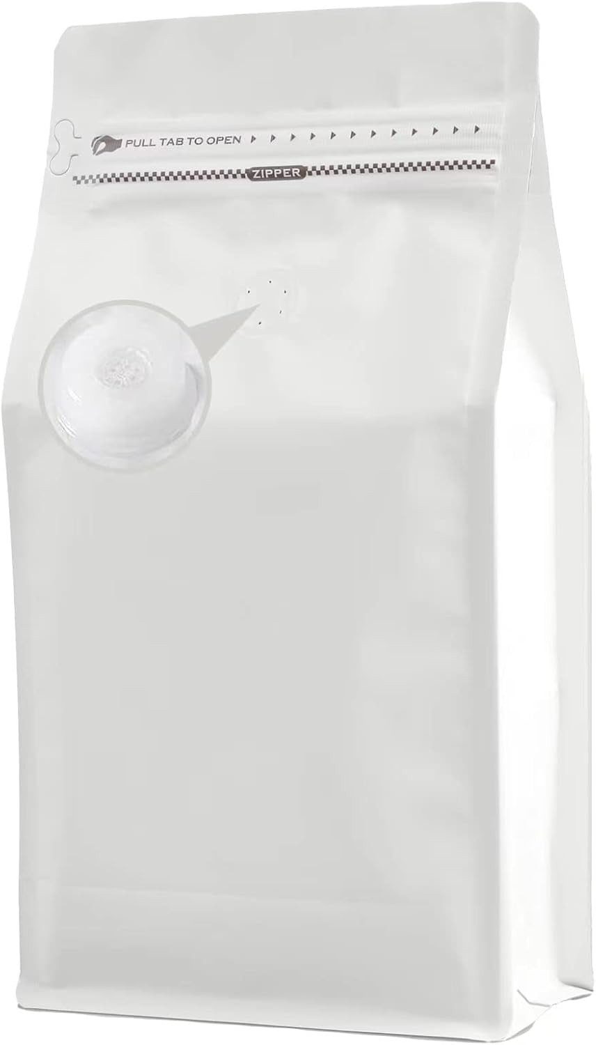 Coffee Bags with Valve(16 Oz,1 Lb,100Pcs) White High Barrier Aluminumed Foil Fla