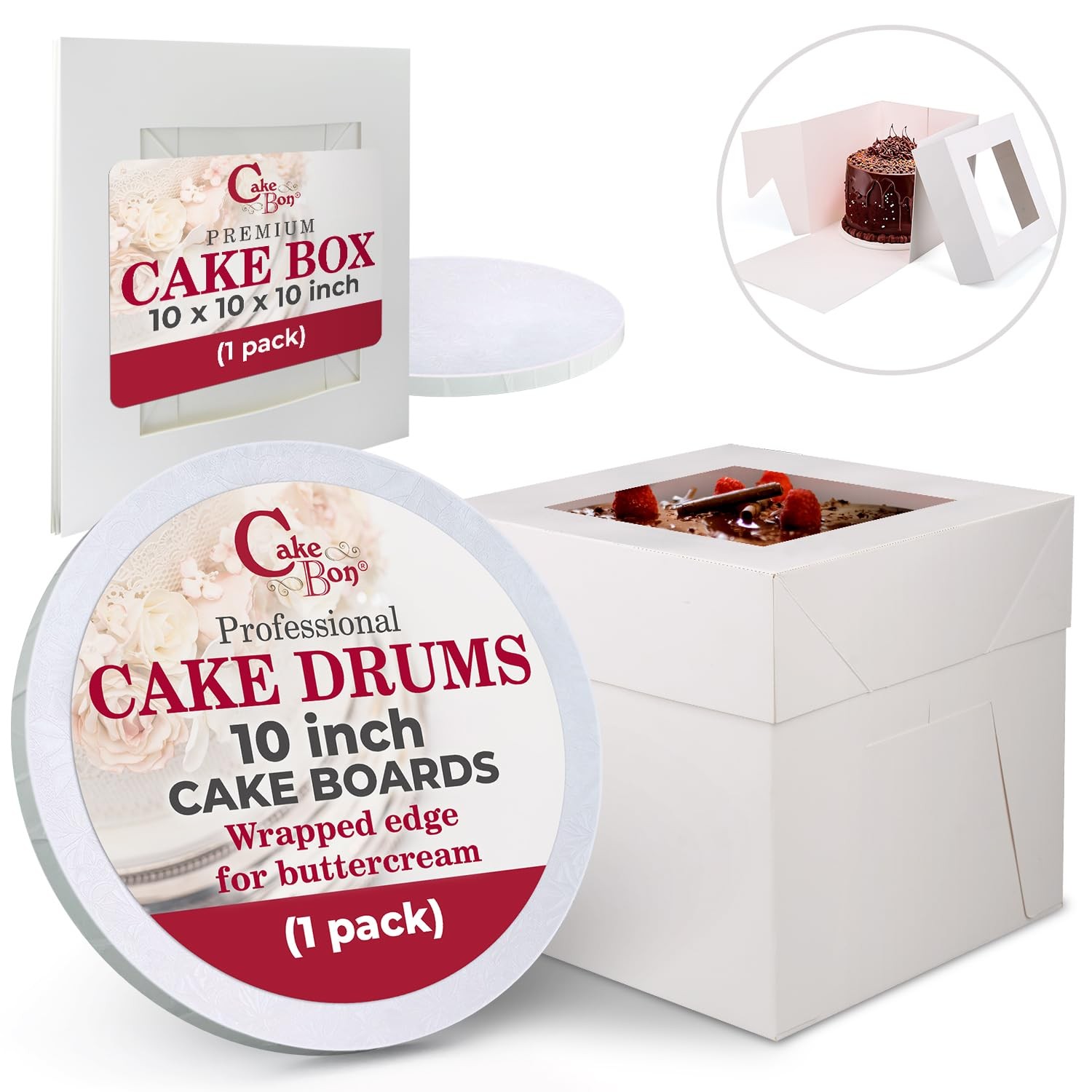 1 PCS 10 Inch Round White Cake Drum Boards Bakery Boxes Window Parties Wedding