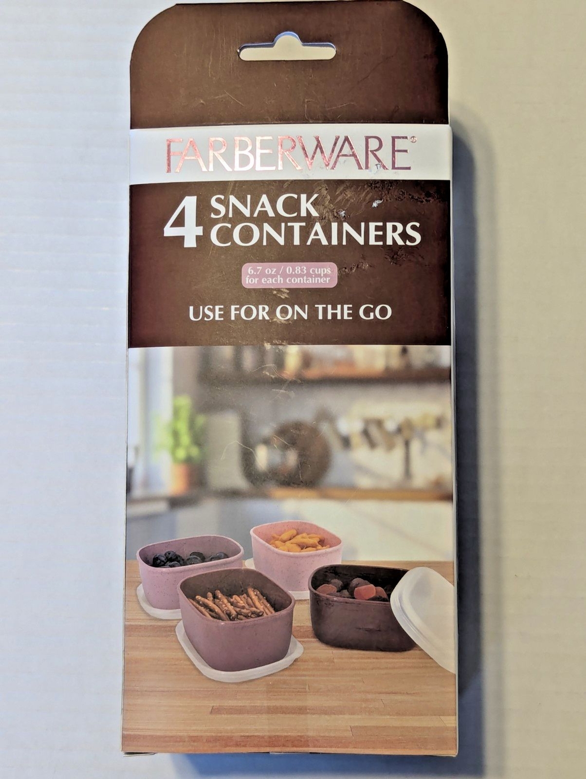 Farberware 4 Snack Containers and Lids BPA Free 6.7 oz Each Rectangle Storage