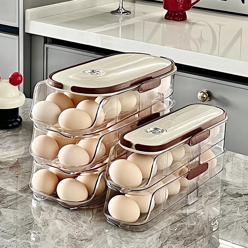 1PCS Home Refrigerator Egg Organizer Sliding Egg Carton Automatic Egg Roller .