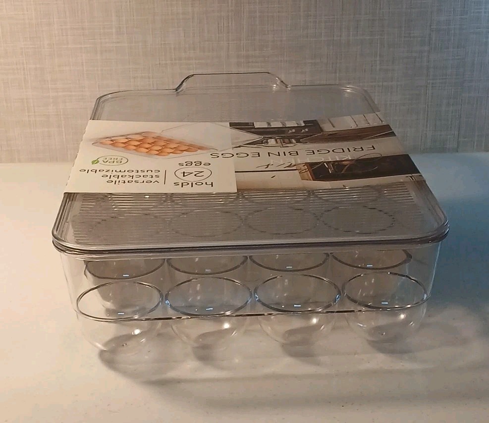 Refrigerator Egg Keeper 24 Holder compartment Clear with Lid New