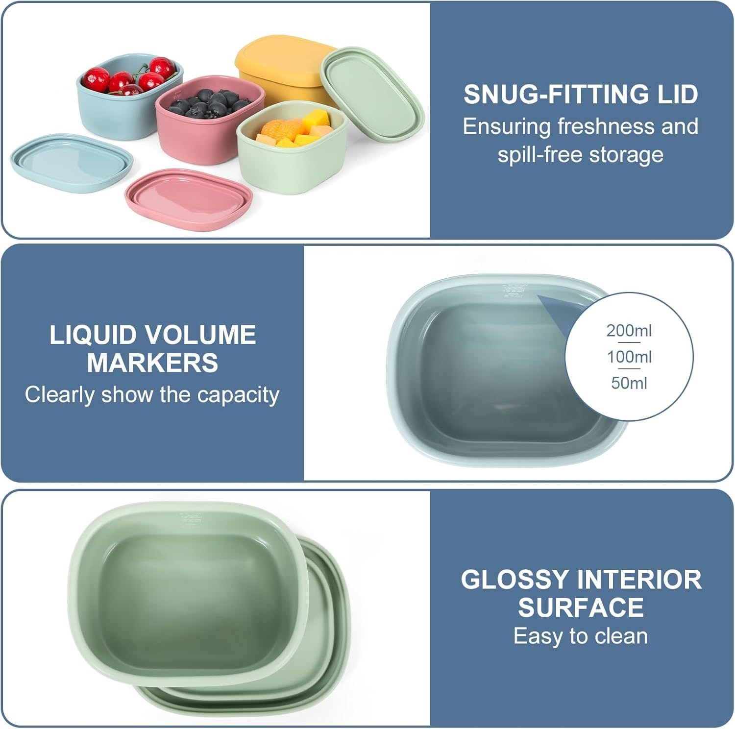 6 pcs 7 oz Silicone Snack Containers for Kids Small Food Containers with Lids…