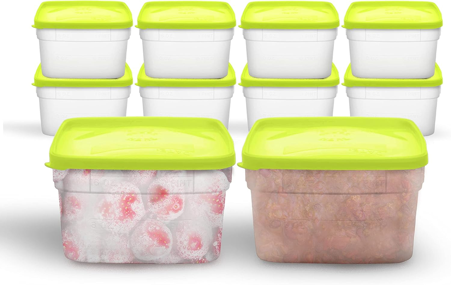 1 Pint Freezer Containers for Food Storage, 10 Pack with Li
