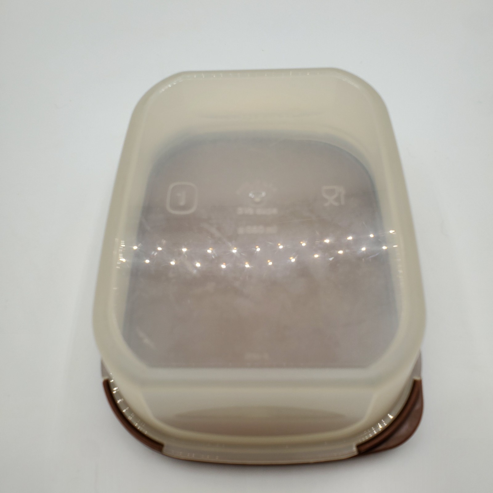 Vintage Tupperware 3.5 Cup 1791-3 Brown Lid Clear Container 7″ x 5.25″ VGC MCM