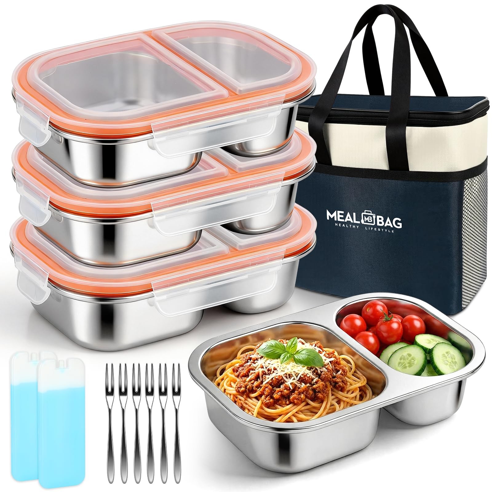 Stainless Steel Bento Set, 3 Pack 2-Compartment 27oz/800ml l Lunch with Firm …