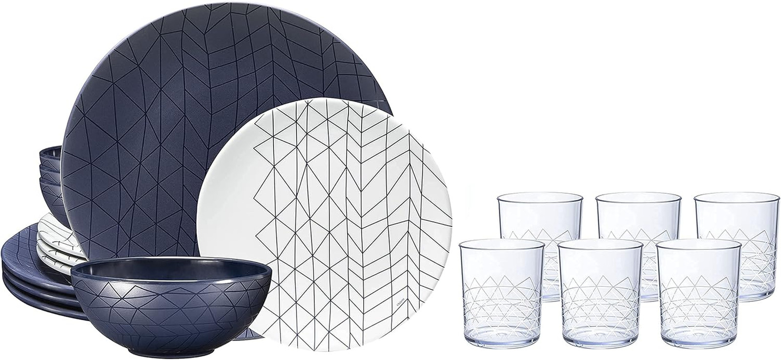 12 PCS BPA-Free Melamine Dinnerware Set with Tumbler Bundle – Spidy French Navy