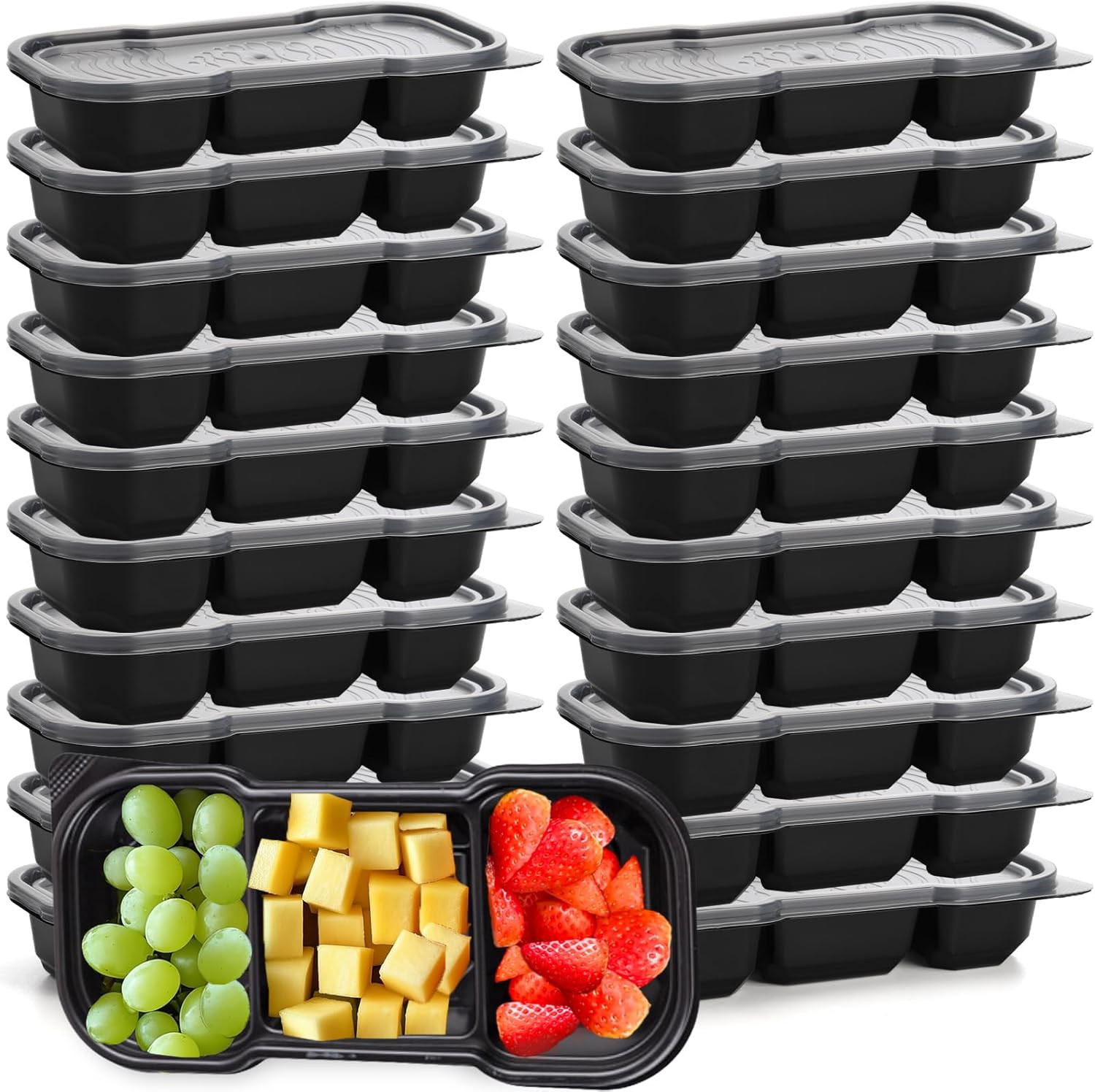 50 Pack 16 Oz Small Meal Prep Containers with 3 Compartments, Disposable Plastic