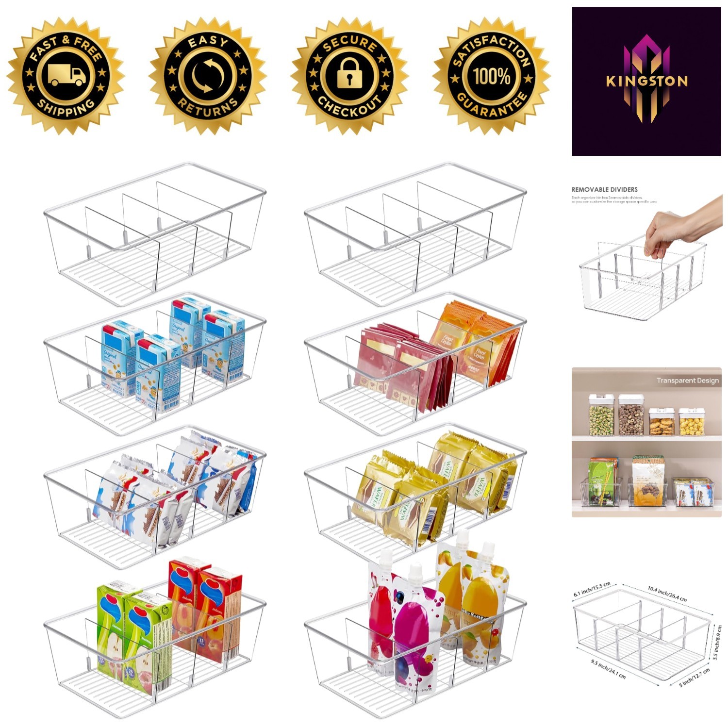 Durable 8 Pack Food Storage Bins with Dividers – Pantry Organization Made Easy