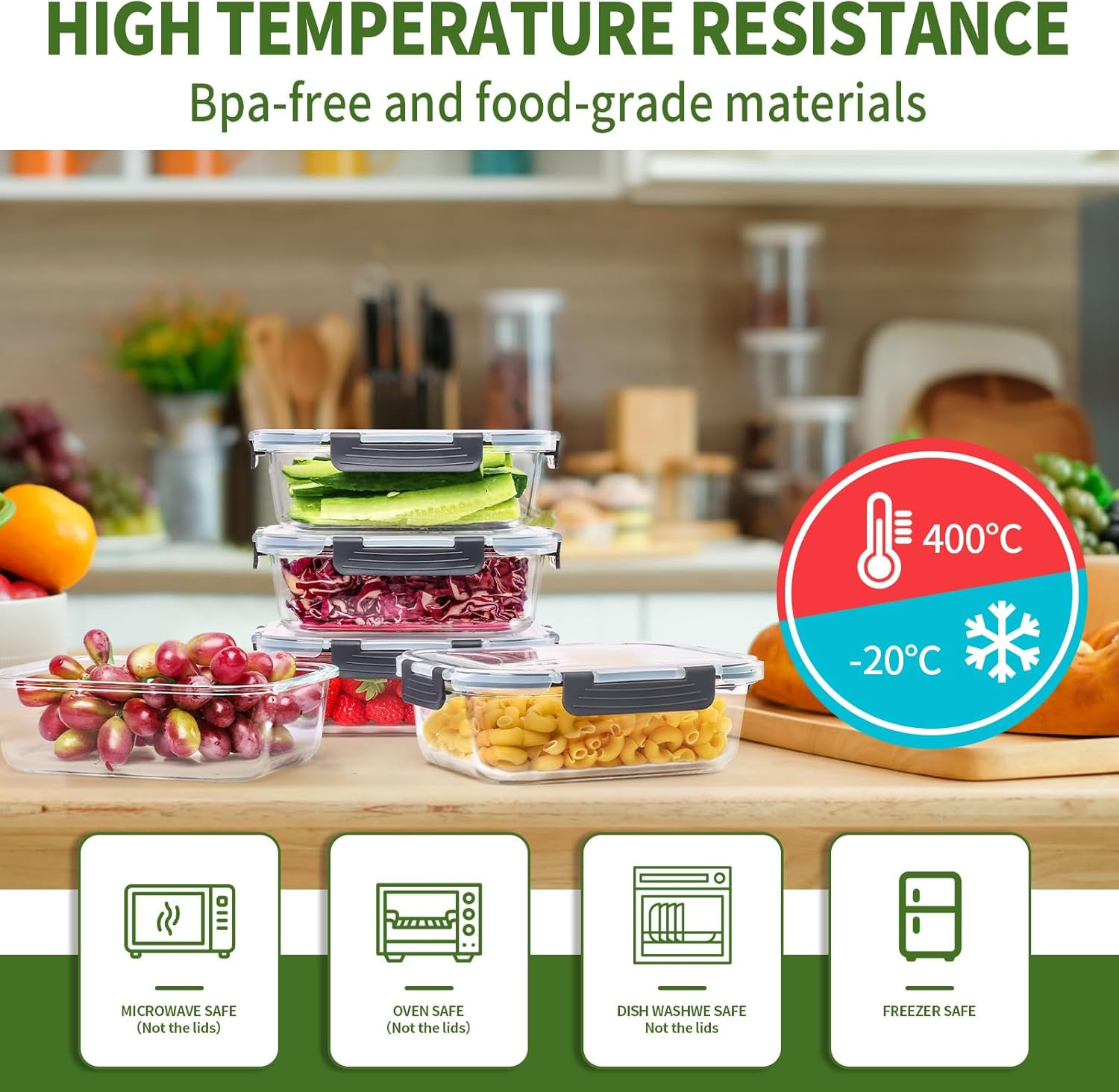 Skroam 5-Packs 36OZ Glass Food Storage Containers with Lids Airtight, Glass Meal