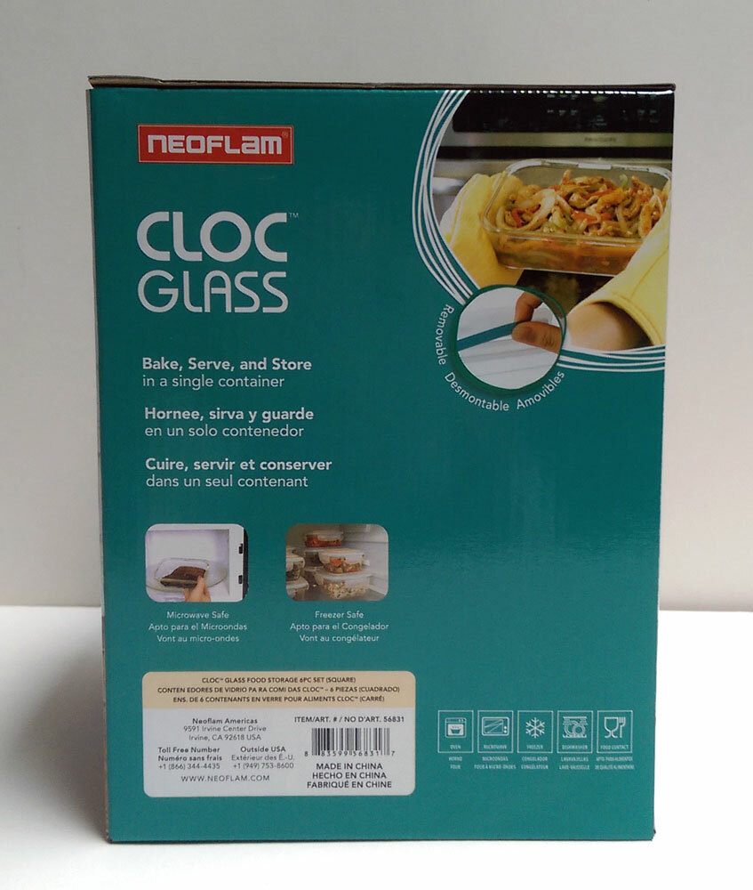 NEOFLAM 6 PC Cloc Glass Food Container Storage Lunch Airtight Lids Gift Set NEW