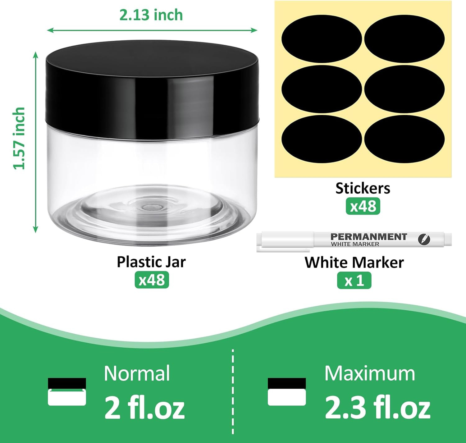 48 Pack Plastic Jars with Lids 2 OZ – Empty Clear Cosmetics Containers with Pen