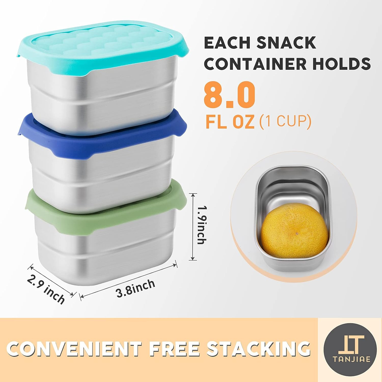 Small (1 CUP) Stainless Steel Snack Containers for Kids | Easy Open Leak Proof F