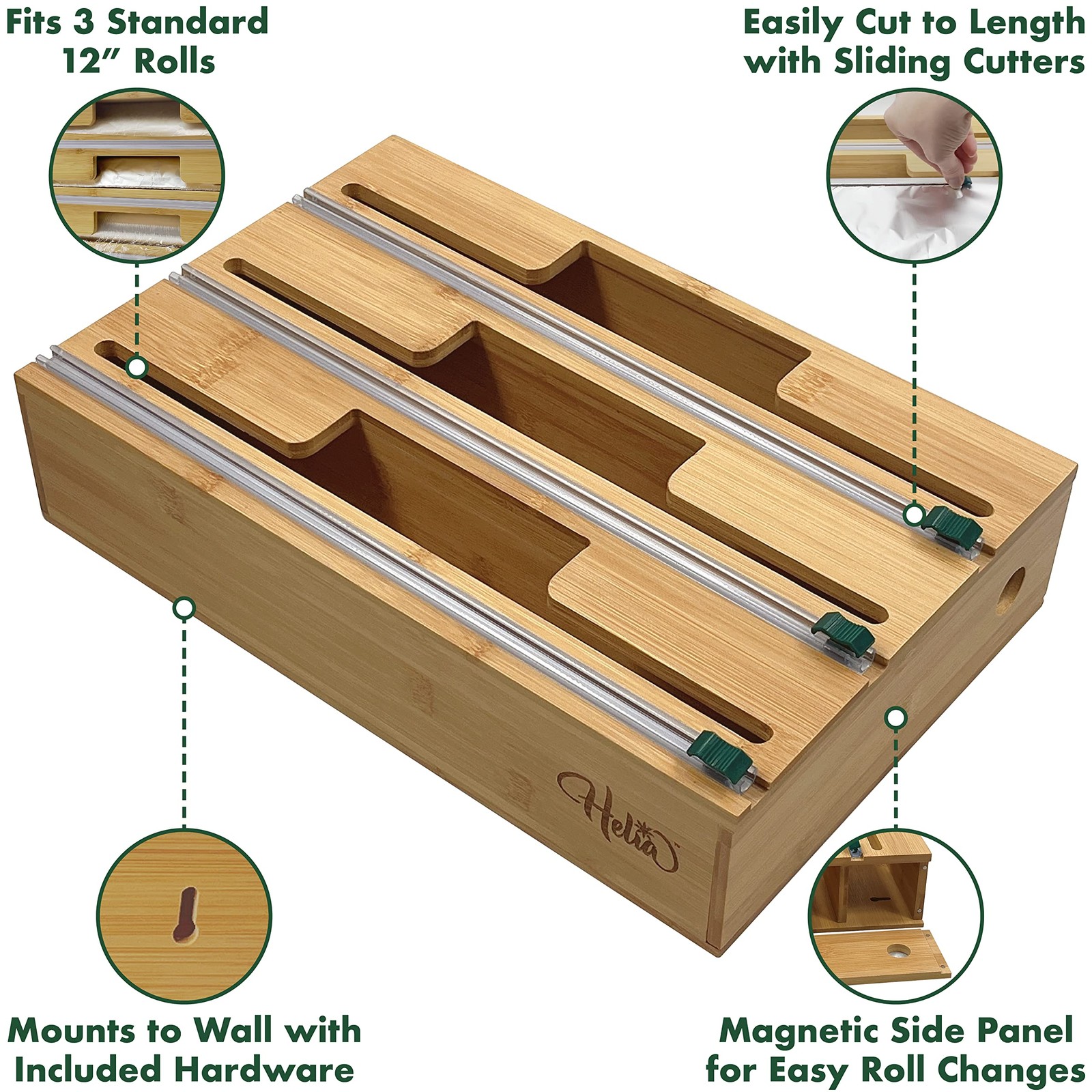 Bamboo Kitchen Wrap Organizer | Wall Mounting Solid Bamboo Foil and Plastic W…