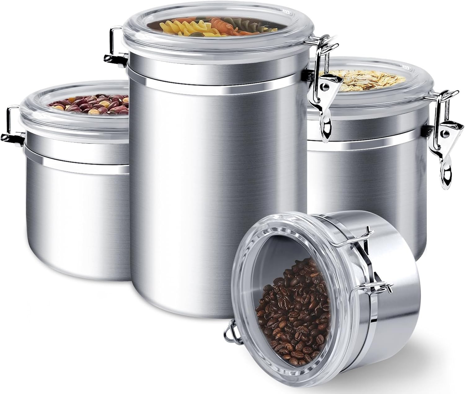 ENLOY 4-Piece Stainless Steel Airtight Food Storage Canister Set with Clear Lid,
