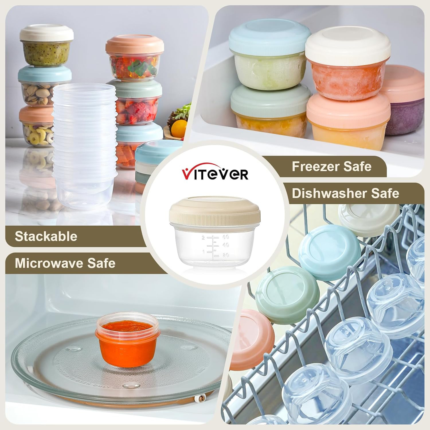 VITEVER [16 Pack] 4 Oz Small Containers with Lids, Reusable Plastic Jars for Sna
