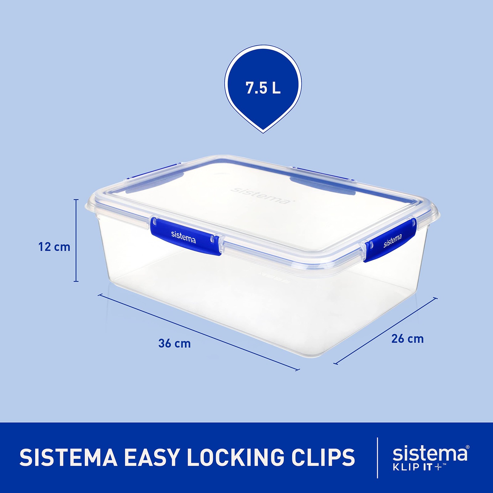 Sistema KLIP IT+ Large 7.5L Rectangle Food Storage Container, Stackable & Air…
