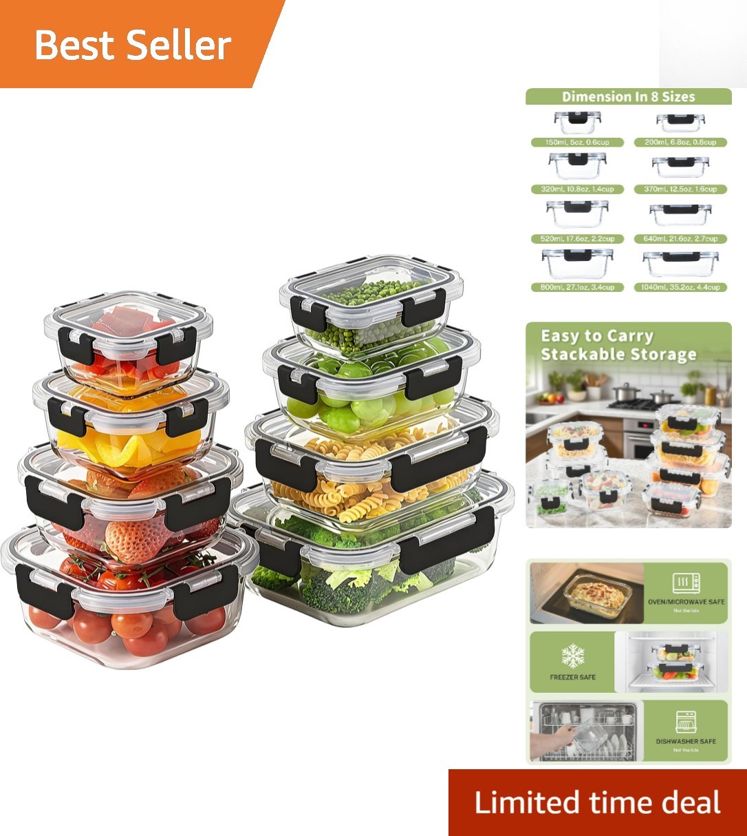 Durable 8 Pack Glass Storage Containers – Perfect for Meal Prep & Leftovers