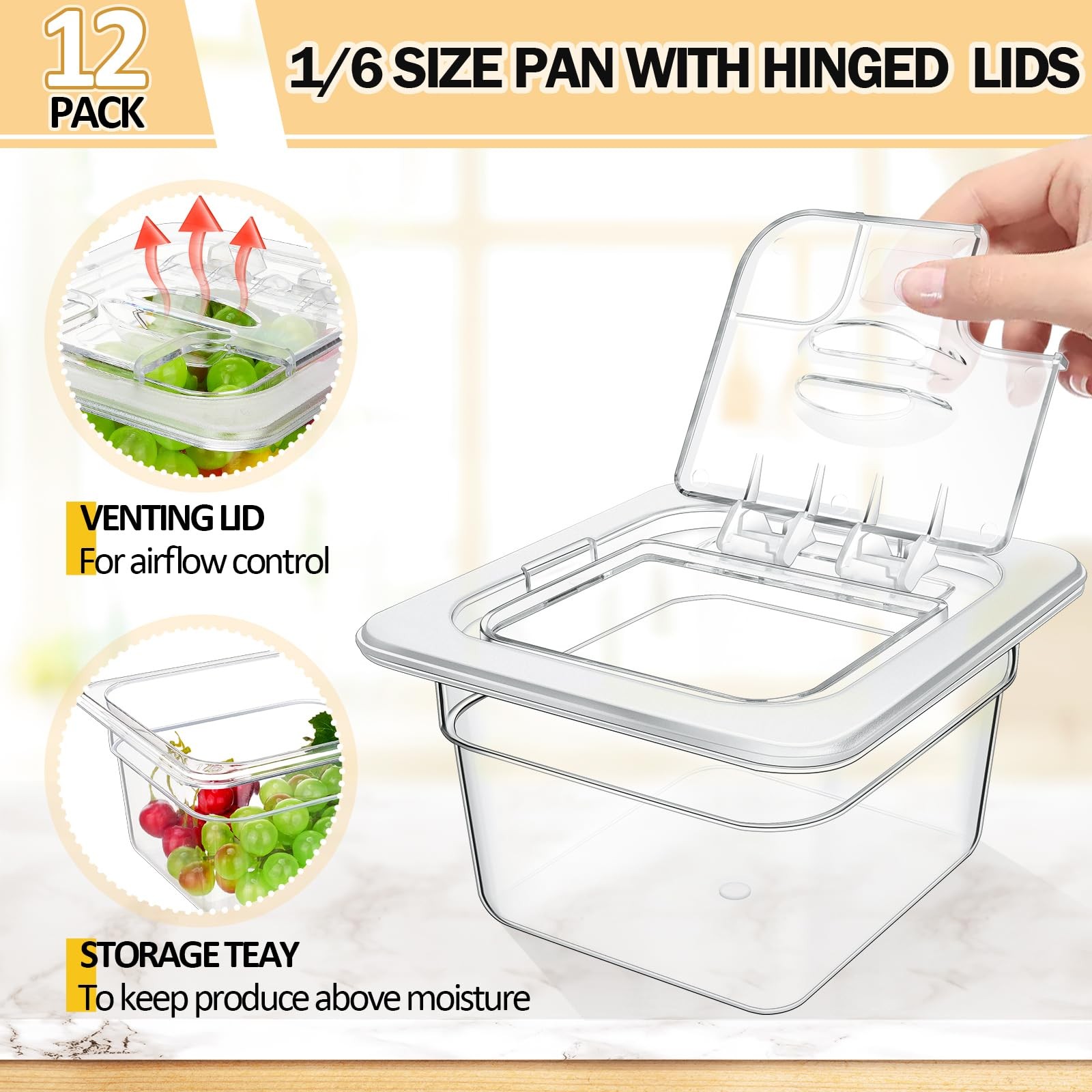 12 Packs 4” Deep Polycarbonate Food Pan with Lid 1/6 Size Stackable Plastic …