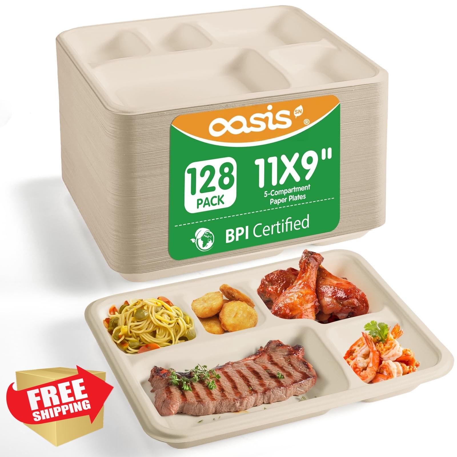 OasisSN Meal Trays Natural 11×9″ 128pk