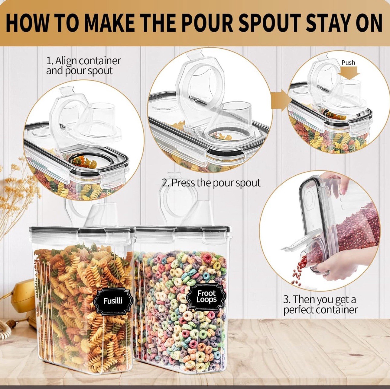 PRAKI Cereal Containers Storage Set (4L,135.2 Oz), 4PCS Airtight Food Storage…
