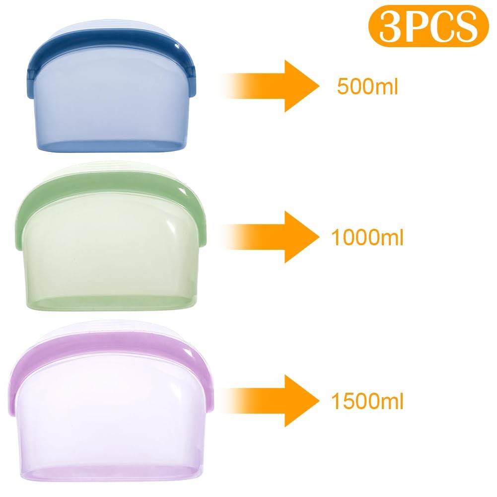 3 Pcs Reusable Silicone sealed Food Storage Bags, Multi-Role Food Storage Bag…