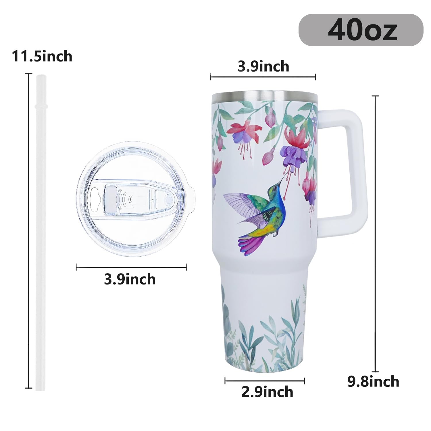 Znyyzyba 40 Oz Tumbler Handle And Straw 40Oz Hummingbird Tumbler Handle