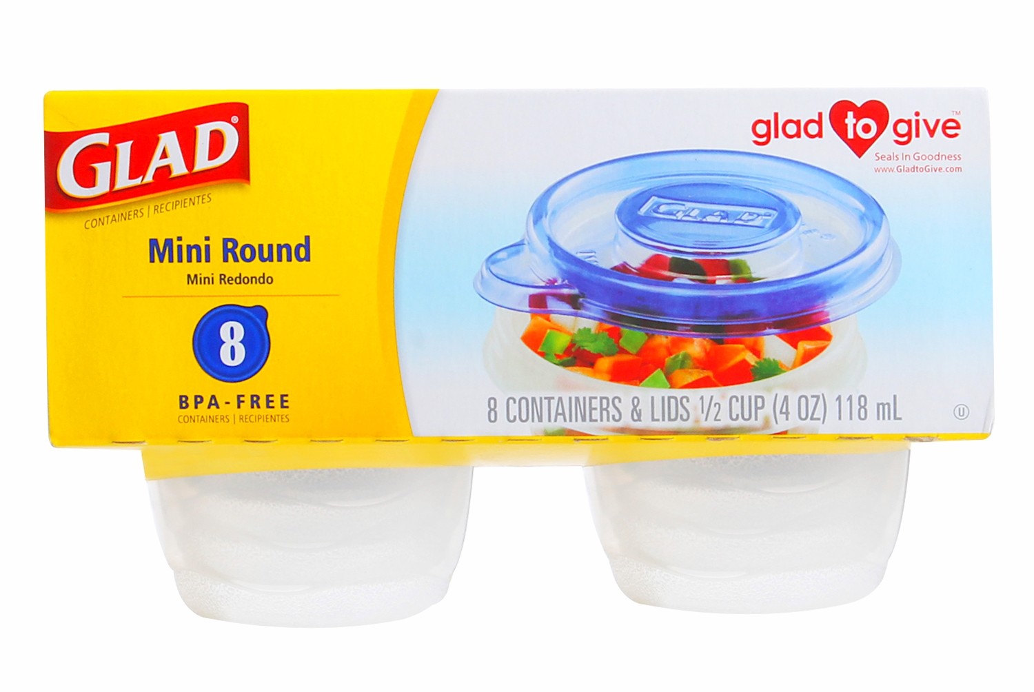 8 MiNi ROUNDS 1/2 cup = 4 oz STORAGE CONTAINERS Clear Plastic BOWLs Freezer GLAD