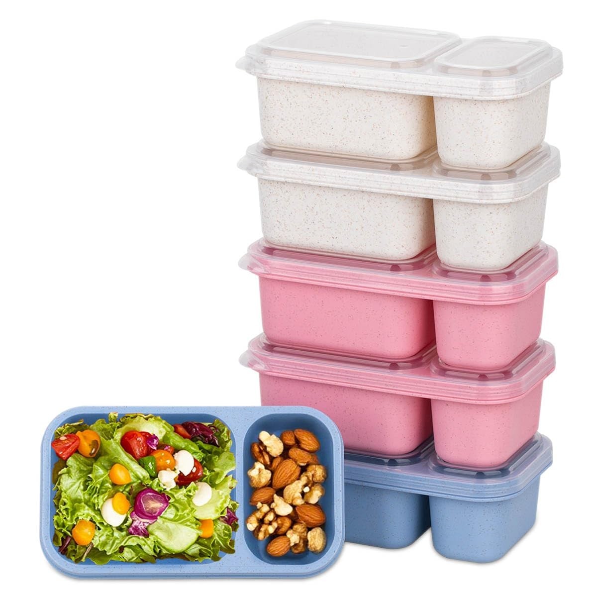 6 Pack Snack Containers With Lids Wheat Straw Storage Multicolor