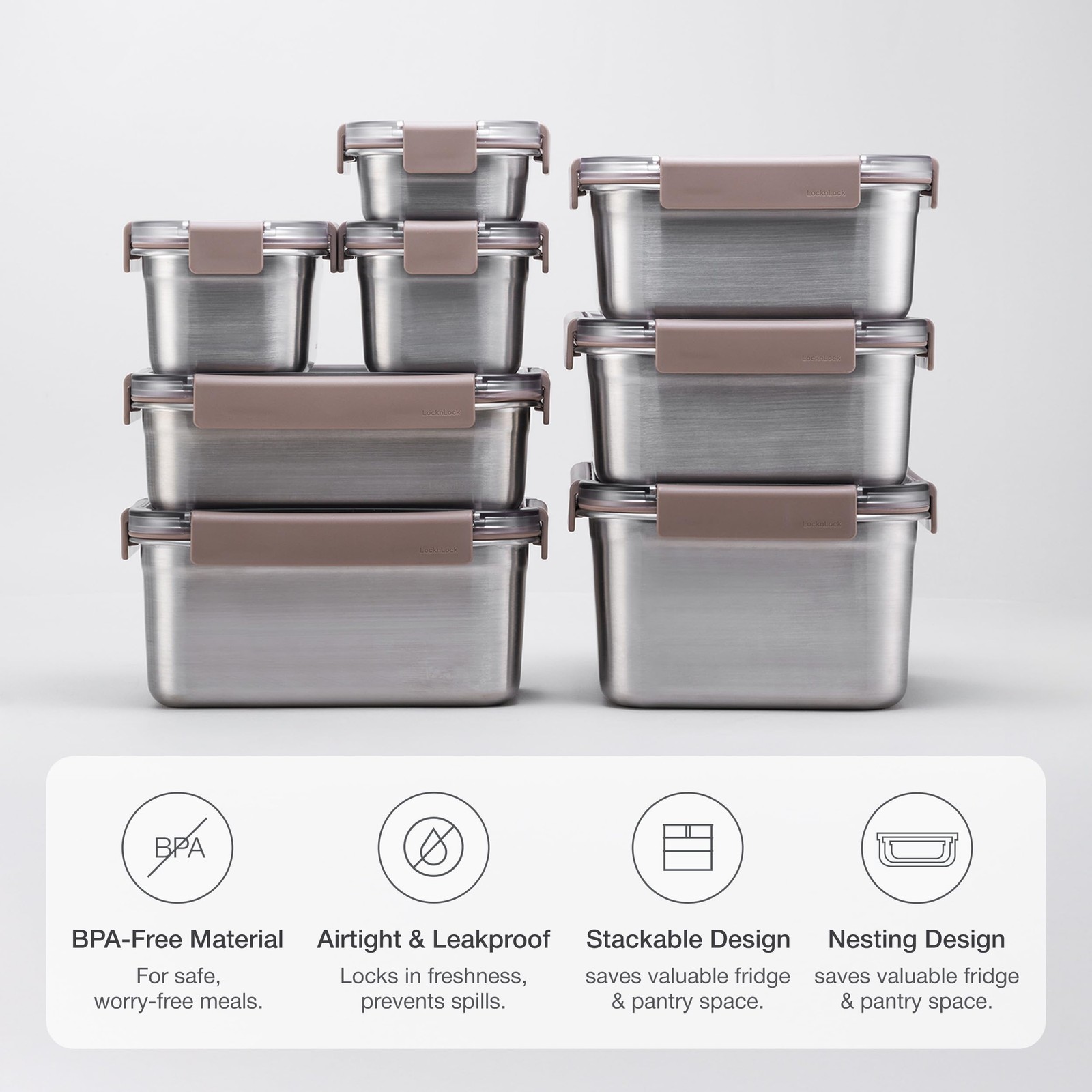Stainless Steel Food Storage Containers with Lids, Metal Lunch Boxes, Leak-Pr…