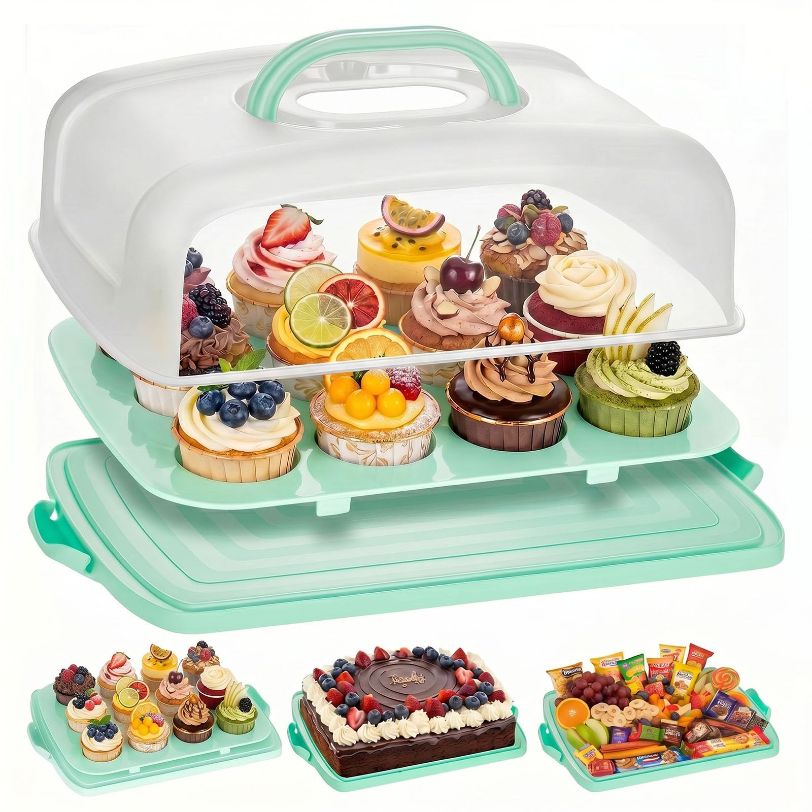 VGOODALL Cake Carrier with Lid and Handle, 12 Capacity Cupcake Holder for Muf…
