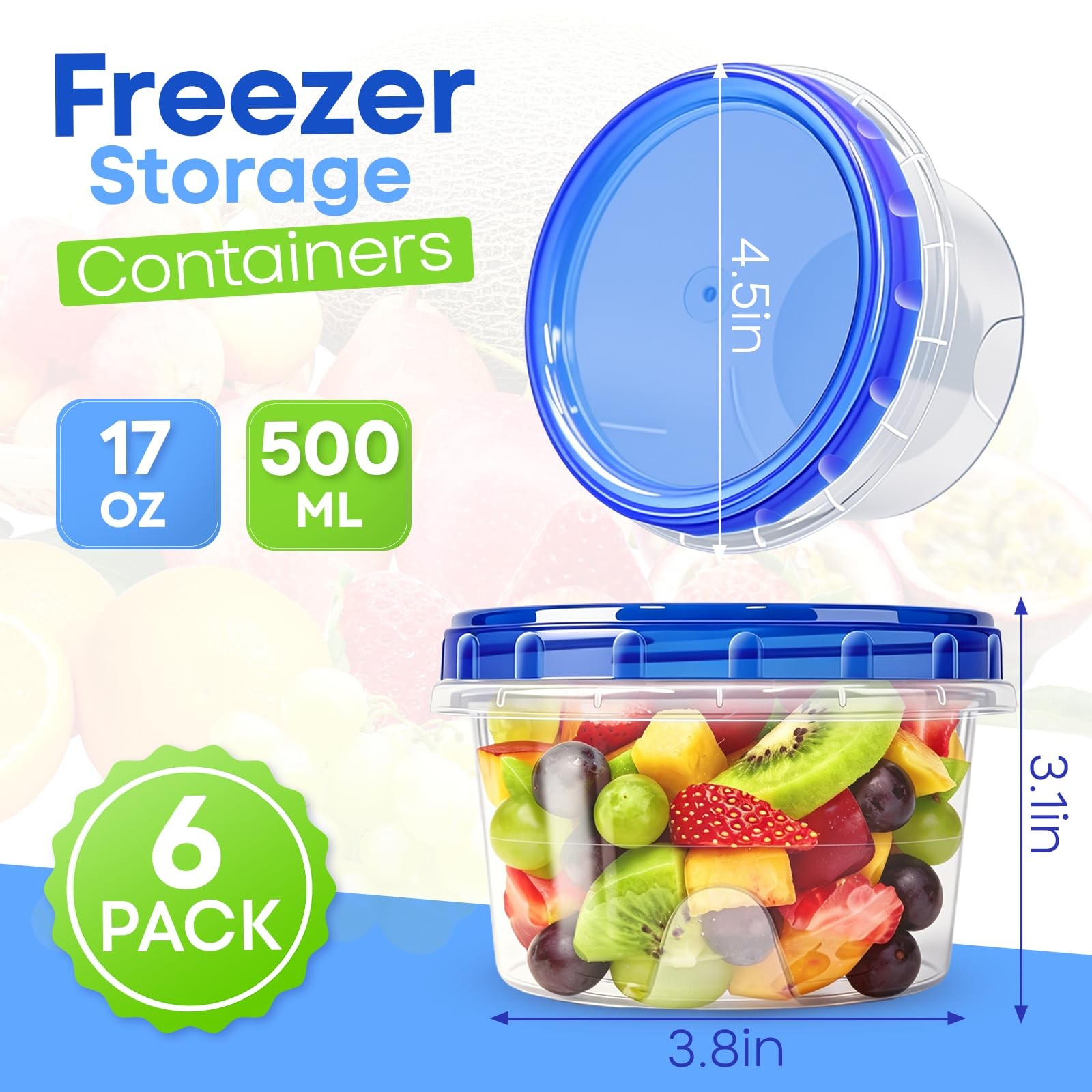 Freezer Storage Containers, 6 Pack-16 Oz Food Storage Containers with Twist T…