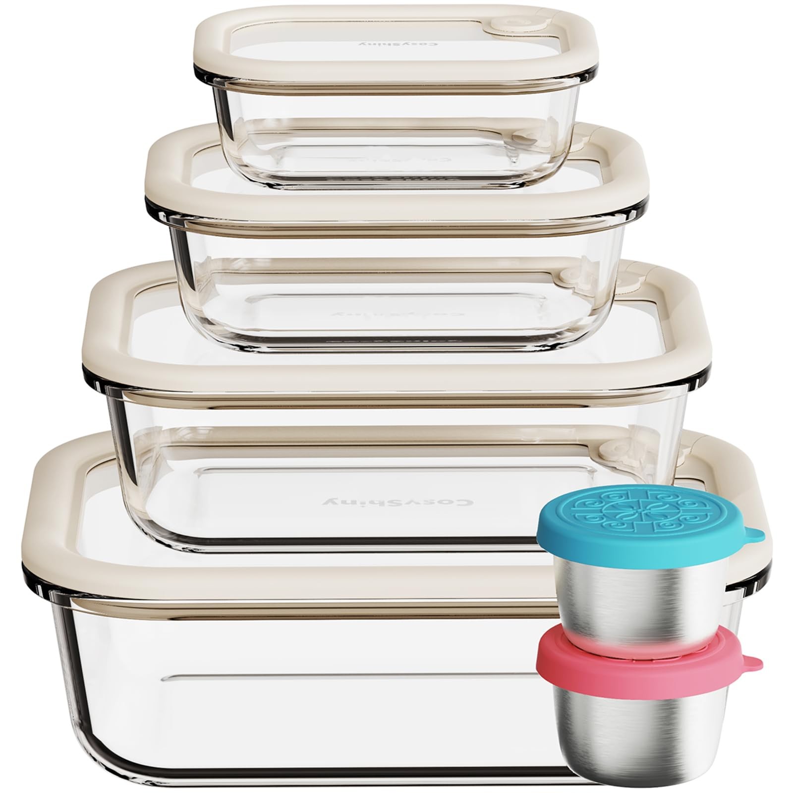 Glass Food Storage Containers with Silicone Glass Lids, Stainless Steel Salad…