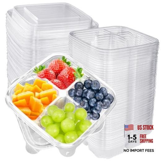 50 Pcs Bento Snack Food 4 compartments Food Containers 50 Pack Clear