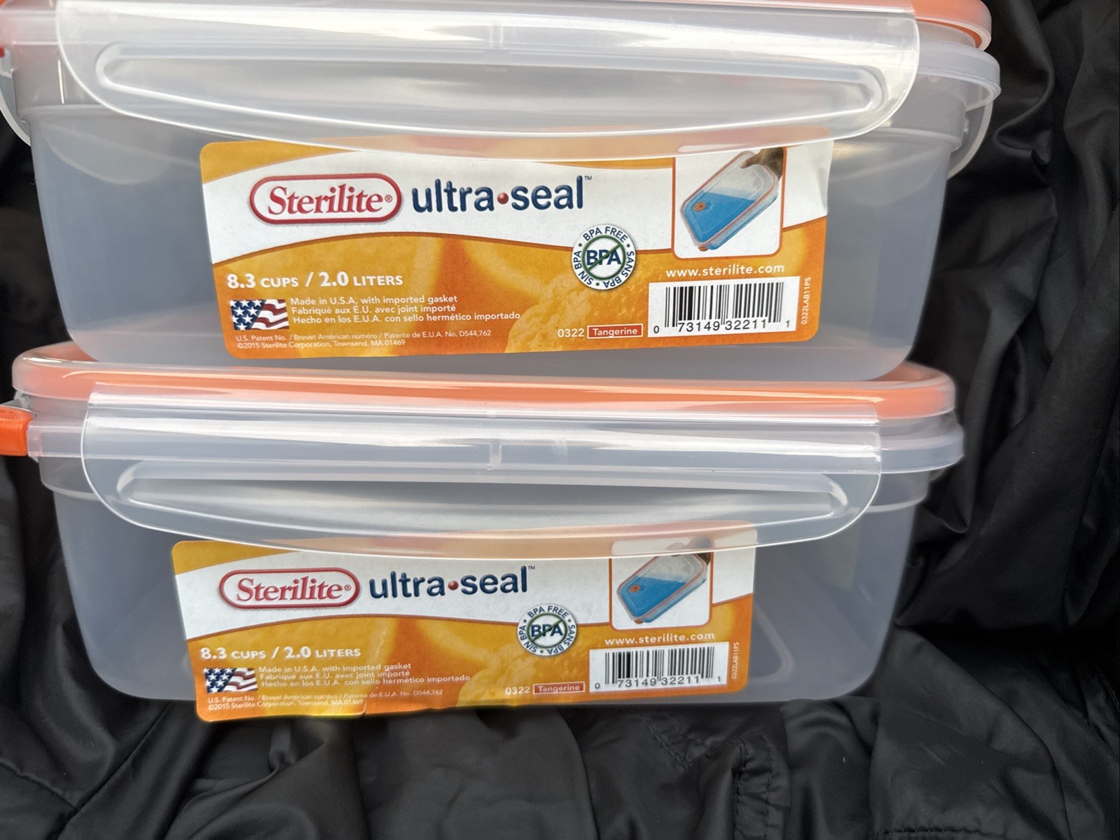 2 Sterilite Ultra-Seal Food Container BTAND NEW Clear/Tangerine 8.3 Cups, 2 Lids