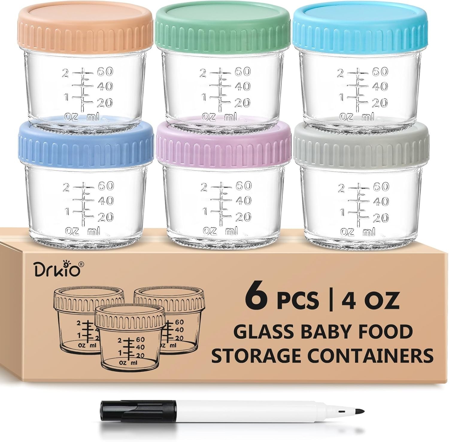 6/12 Pack Glass Baby Food Storage Containers – 4 Oz Jars with Lids