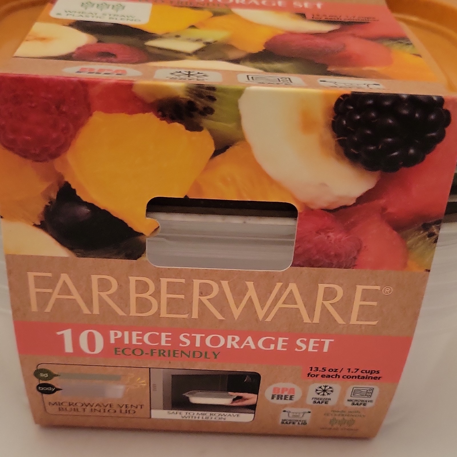 Farberware 10pc 13.5oz Rect Food Storage Set Vented Lids BPA Free Orange