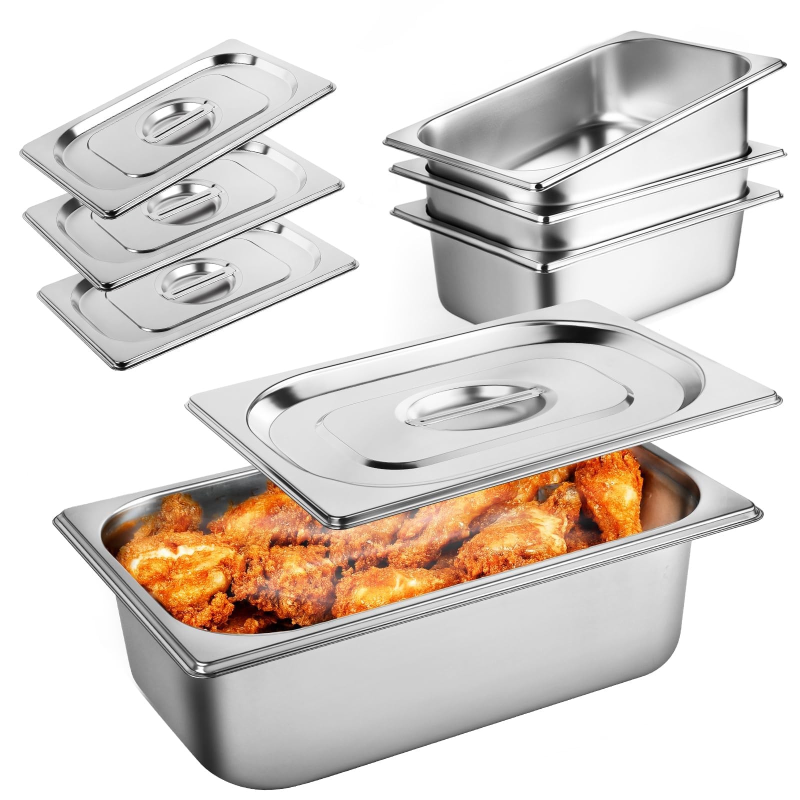 4 Pack 1/4 Size Hotel Pan With Lids 4 Inch Deep Steam Table Pan 10.2L x 6.3W