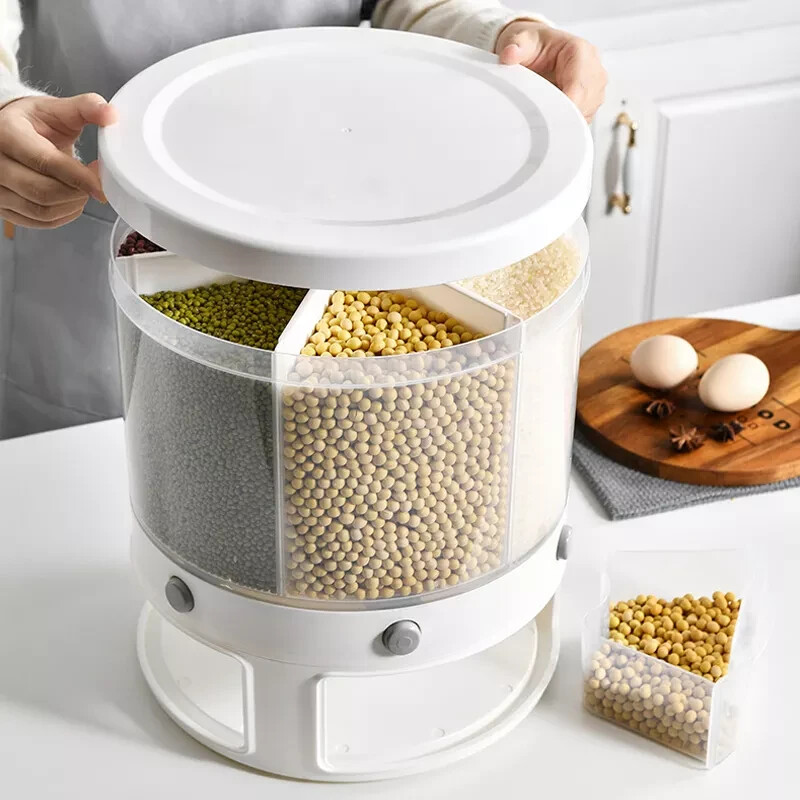 6 Slots Rice Grain Cereal Dispenser 22Ibs Kitchen Dry Food Storage Container