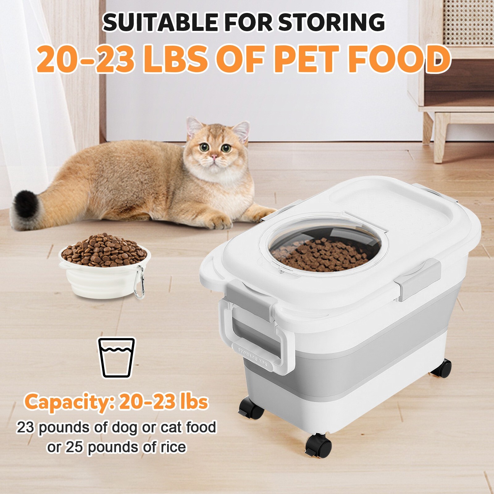 Pet Food Storage Container Collapsible Dog Cat Food Storage with Airtight Lid