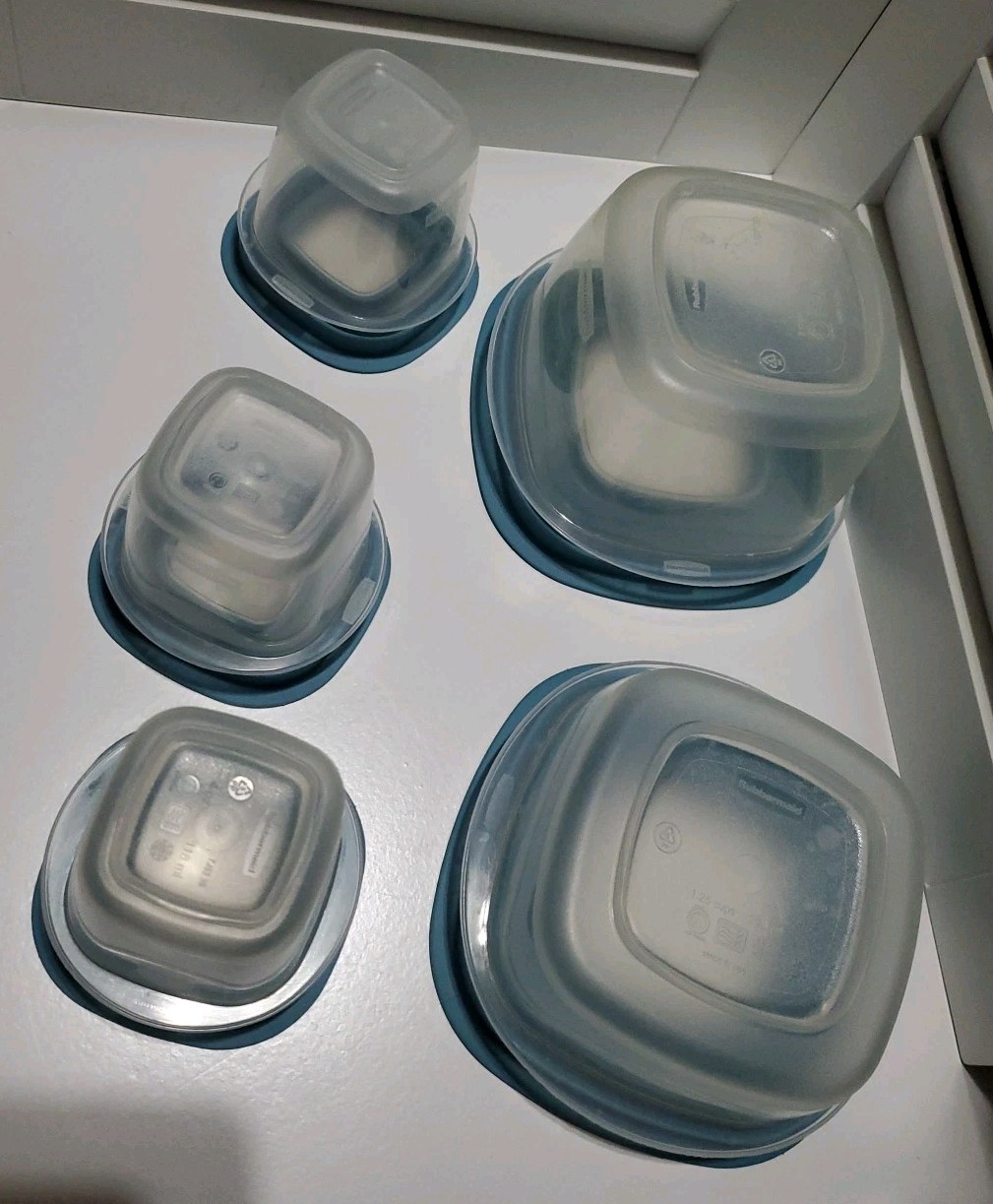 Rubbermaid Premier Steel Blue Window 5pc Lot Vtg 7J53 7J56 7J57 Flex Seal Lids