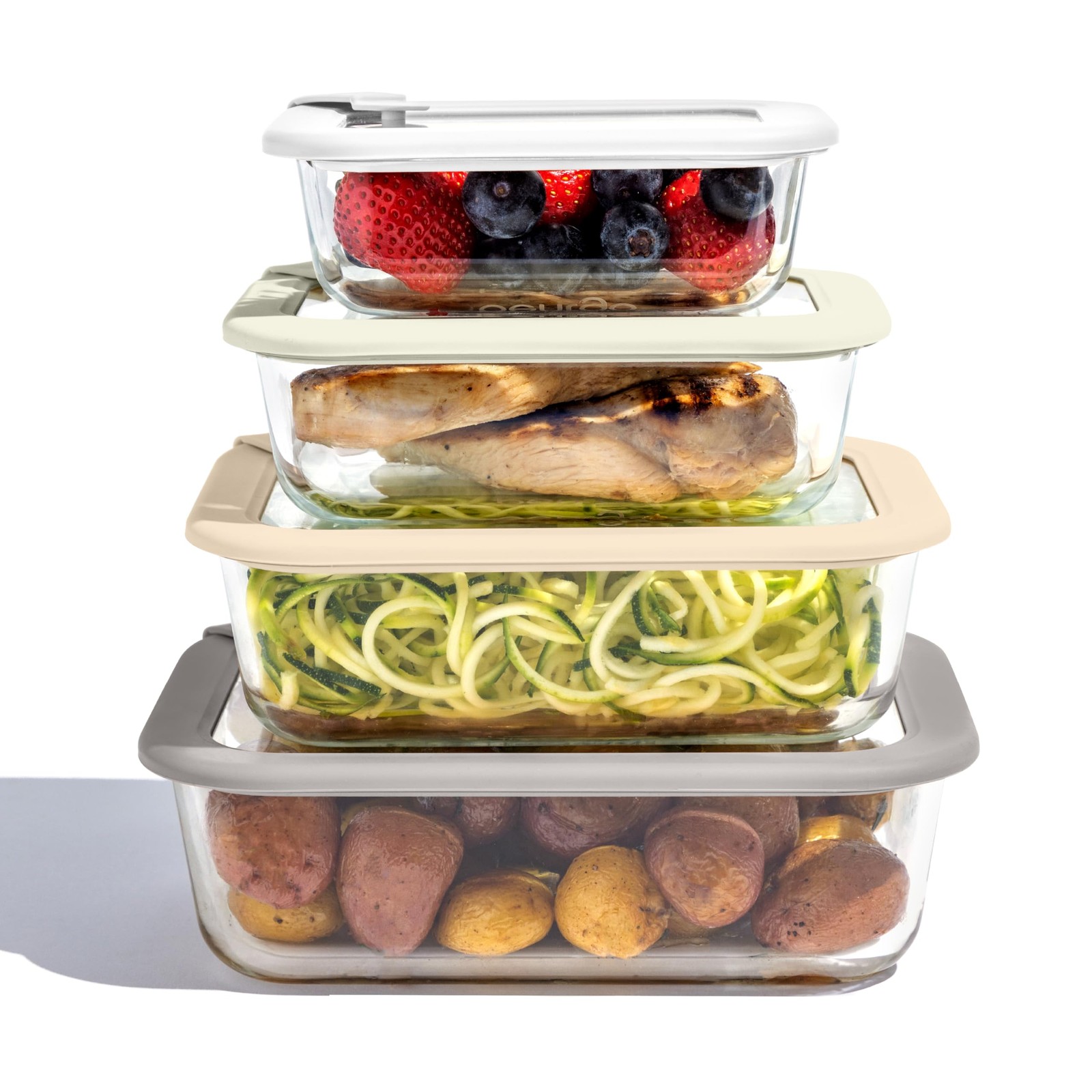 Signature Leak-Proof Glass Food Storage – 8-Piece Set, 1-Compartment Plastic-…