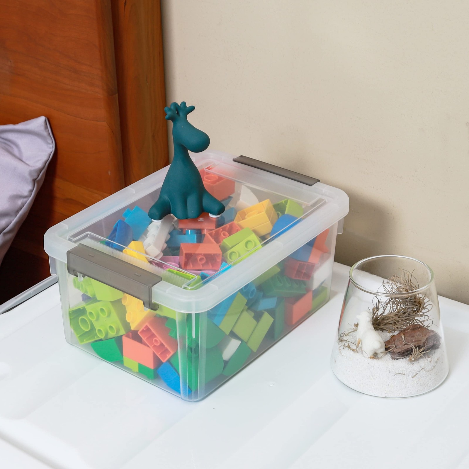 4~Pack Small Clear Storage Bins with Lids, 3.2 QT Stackable Containers