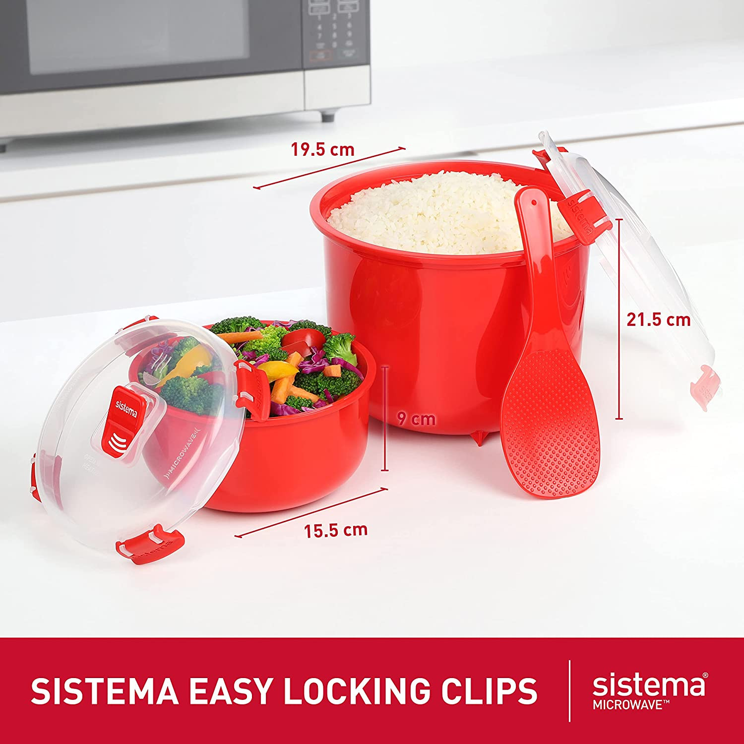 Sistema Heat & Eat Microwaveable Rice Cooker & Food Container Set with Steam Rel