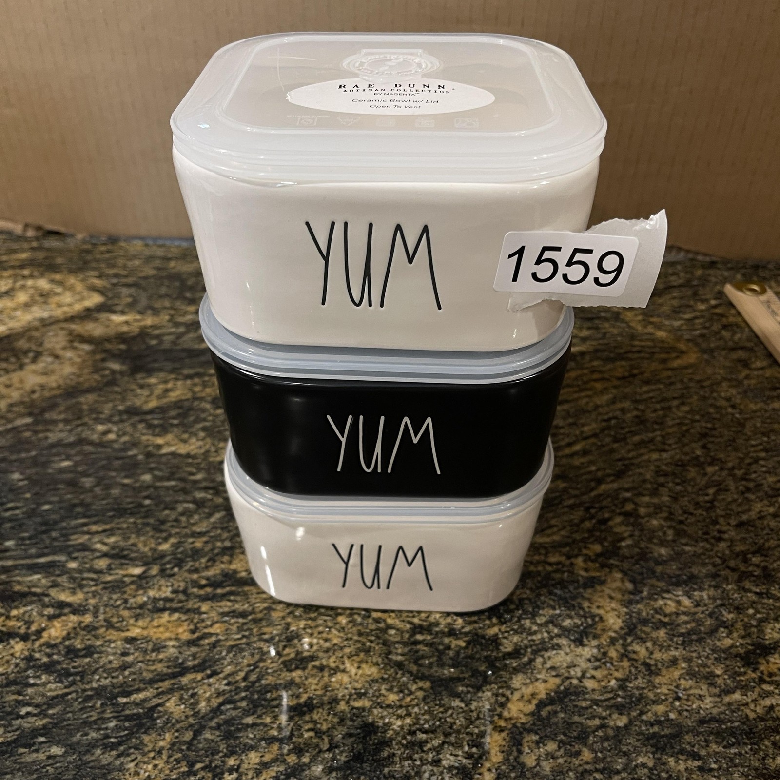 Rae Dunn YUM Ceramic Food Storage Bowls Set of 3 Vented Lids Artisan Magenta