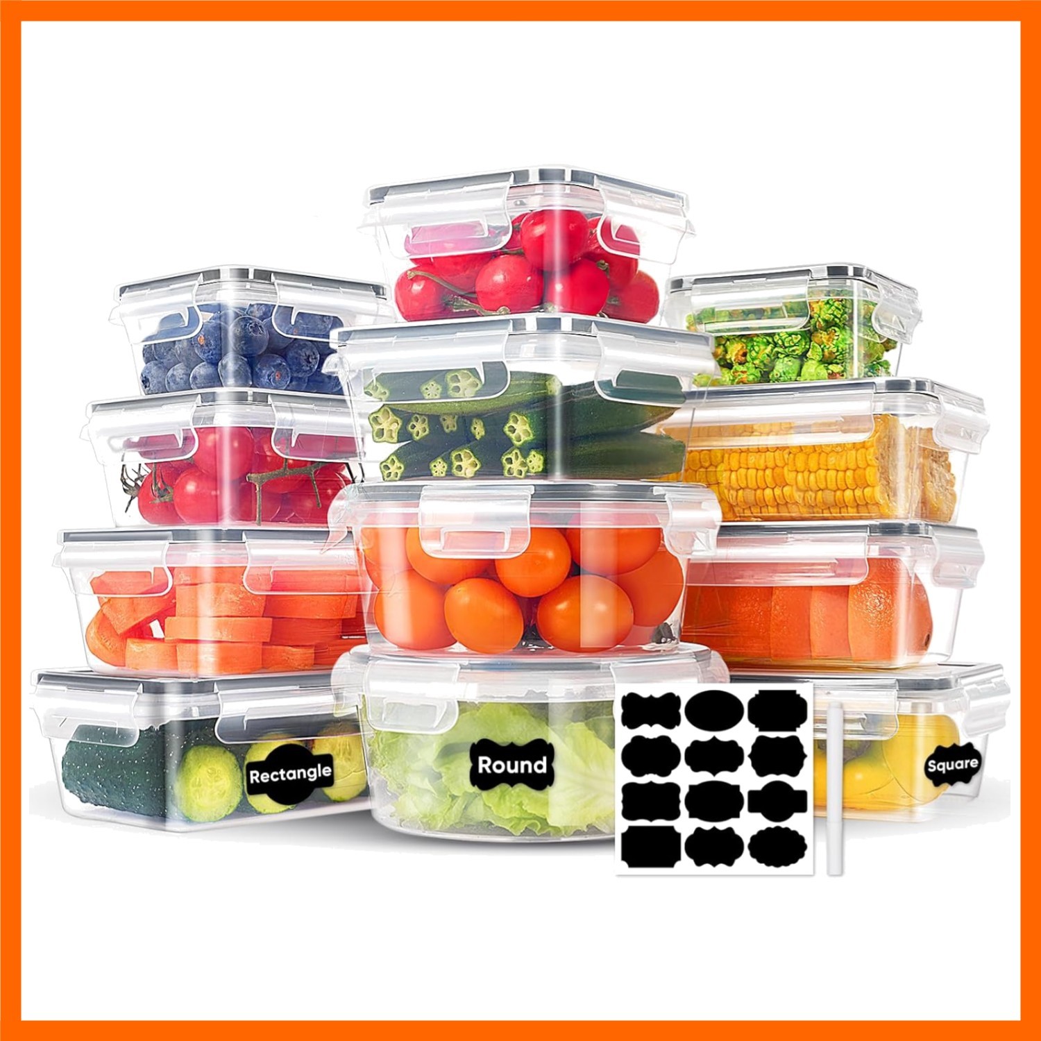 24-Piece PVC-Free BPA-Free Food-Grade Plastic Kitchen Set 12 Containers + 12 …