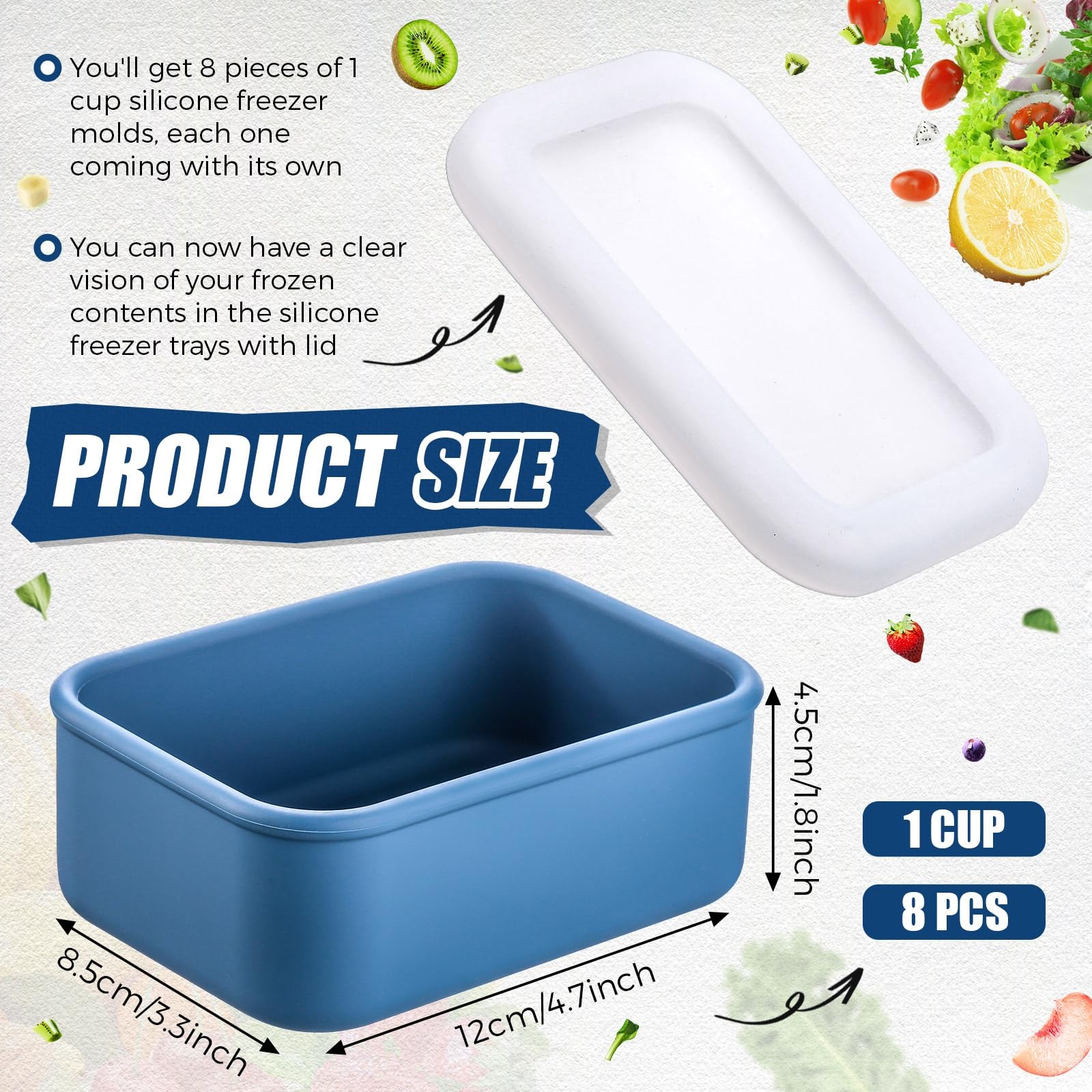 Nuogo 8 Pcs 1 Cup Silicone Freezer Containers with Lid Soup Freezer Molds Sil…