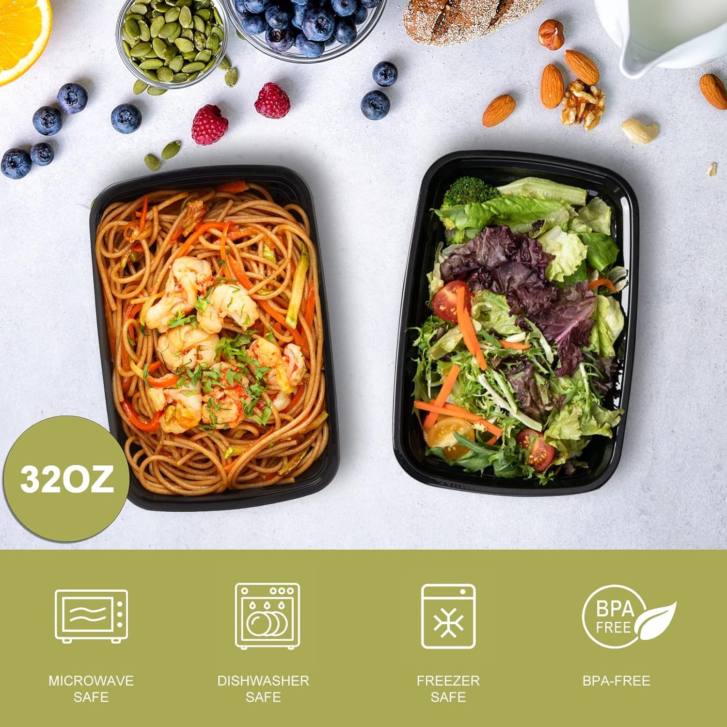50 Pack- Meal Prep Containers 32oz, Plastic Food Prep Containers Reusable, Leakp