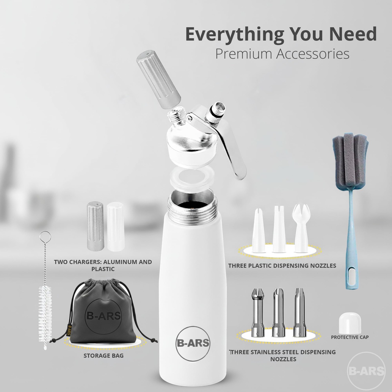 Whipped Cream Dispenser 500 ml Aluminum White Siphon for Fresh Desserts Coffe…