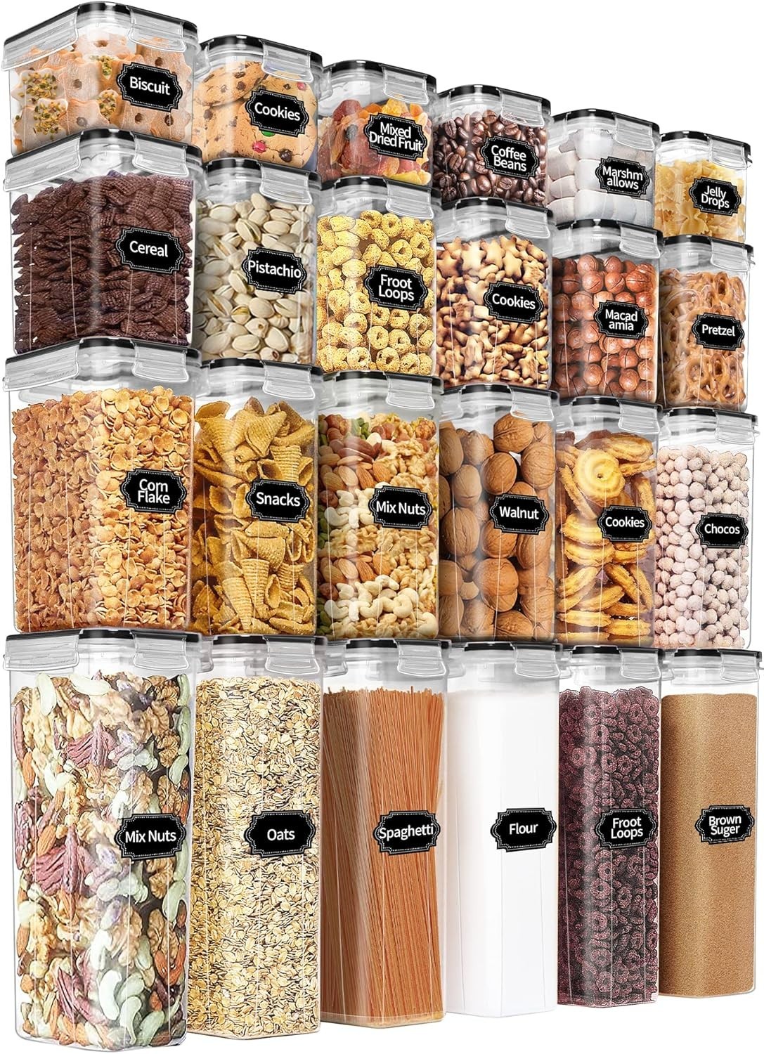 Airtight Food Storage Containers Set 24 pcs BPA Free Kitchen Pantry Organization