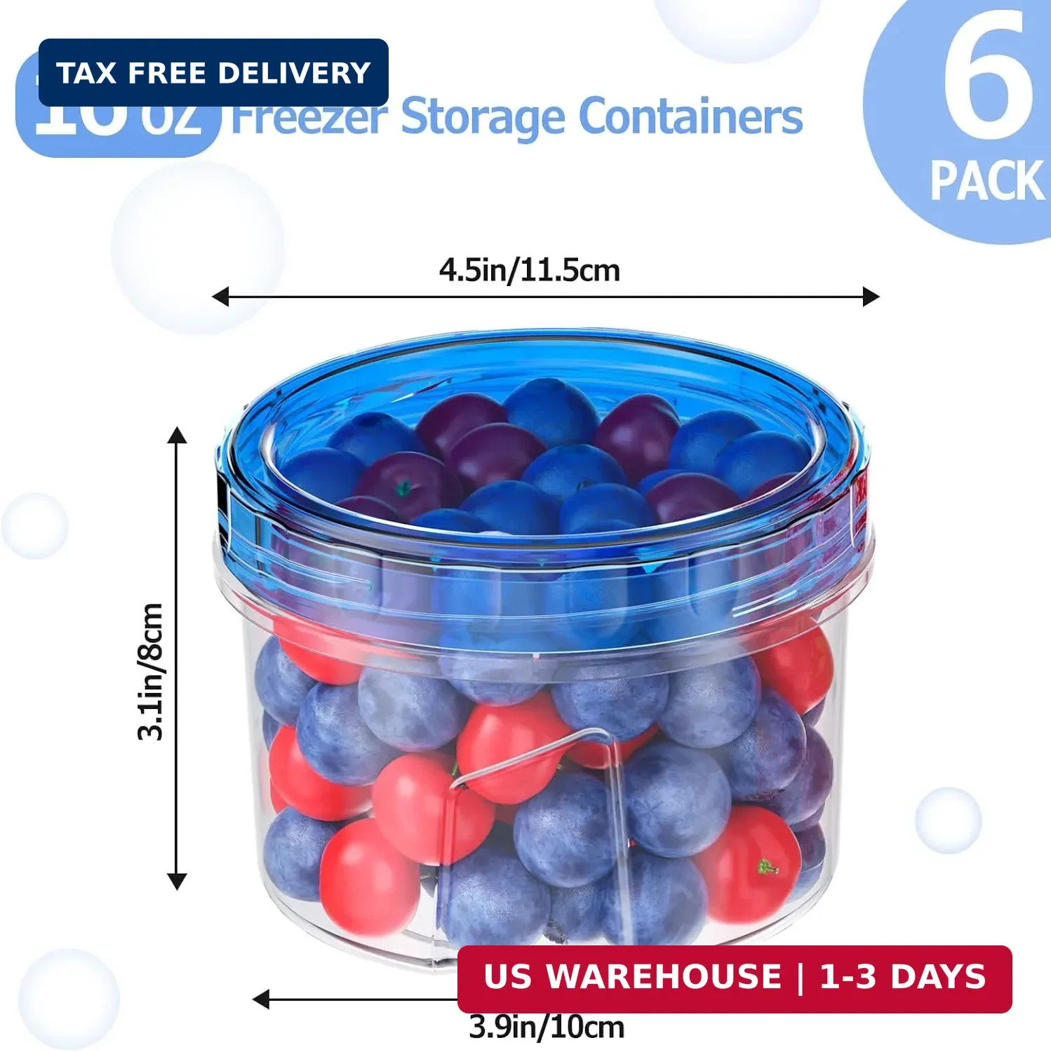 6 Pack-16 OZ Freezer Storage Containers, Small Plastic Containers with Twist Top